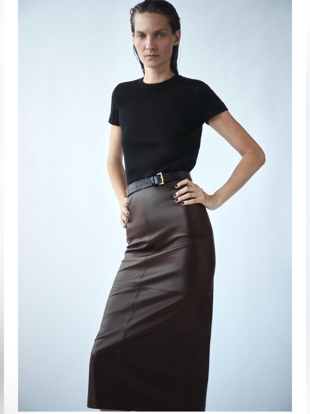 ZARA ZW COLLECTION 100% LEATHER MIDI SKIRT SIZE XS - Picture 5 of 8